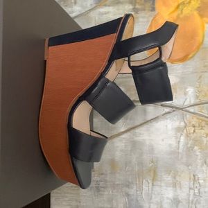 Blue and brown wedge sandal
